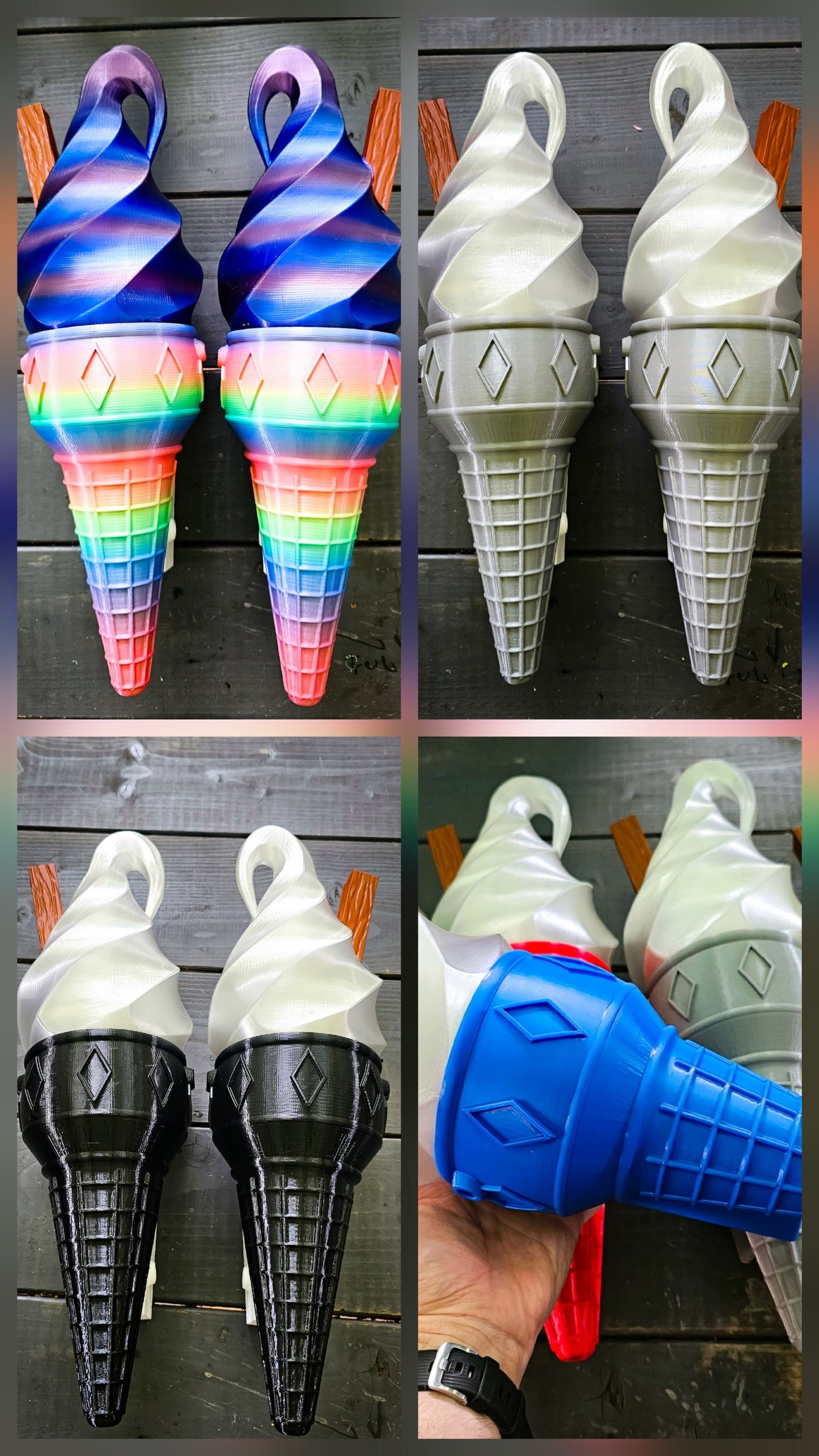 Pair of Ice Cream Van Light Up Cones β White OR Multicolour LED, RF Remote, Brackets & Fixings Included
