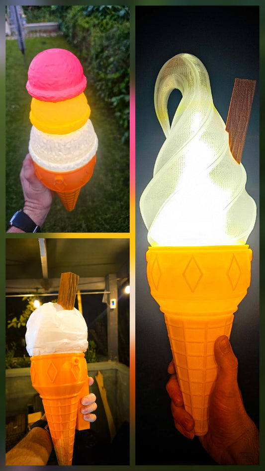 Pair of Ice Cream Van Light Up Cones  – White OR Multicolour LED, RF Remote, Brackets & Fixings Included
