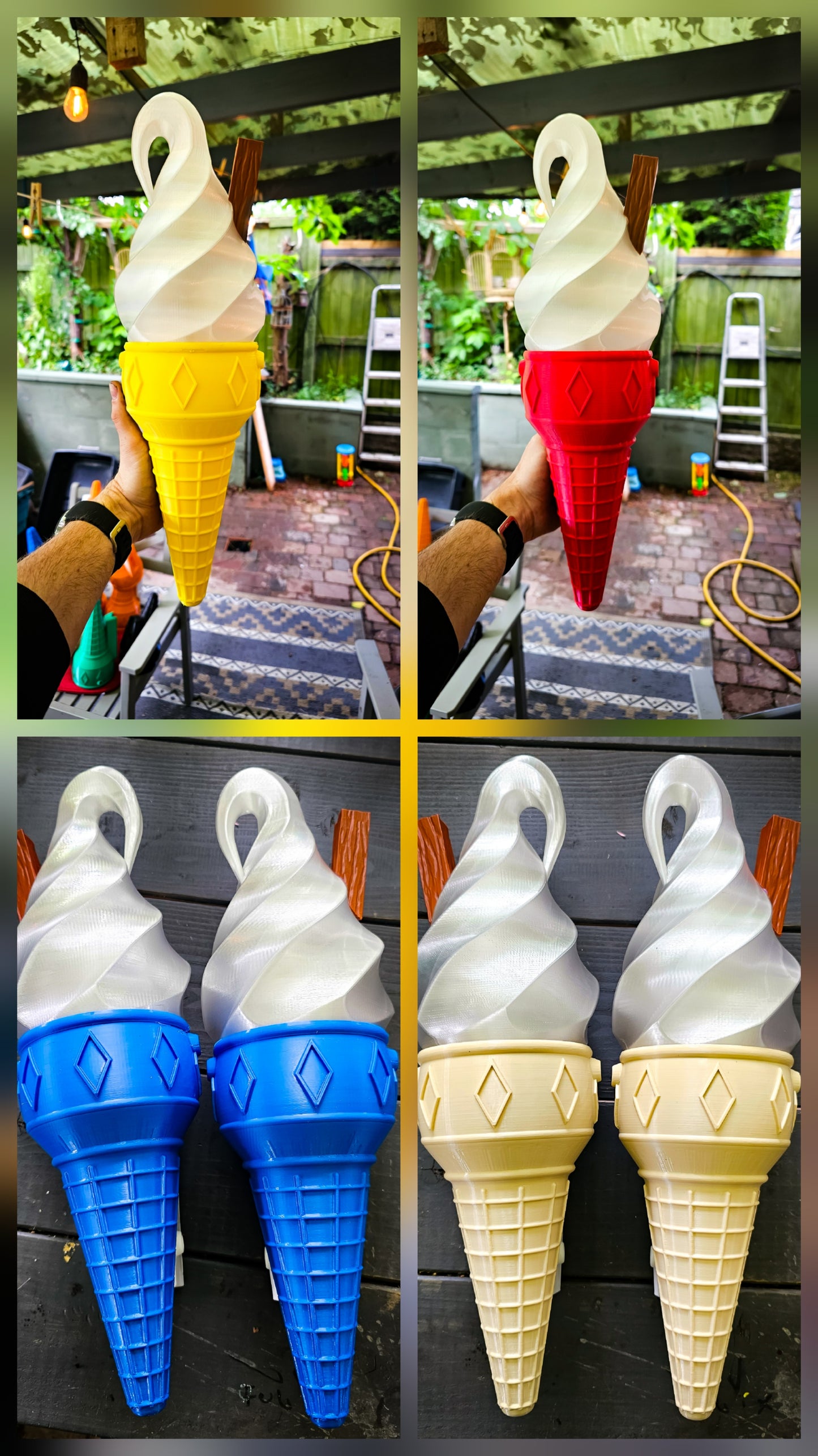 Pair of Ice Cream Van Light Up Cones  – White OR Multicolour LED, RF Remote, Brackets & Fixings Included