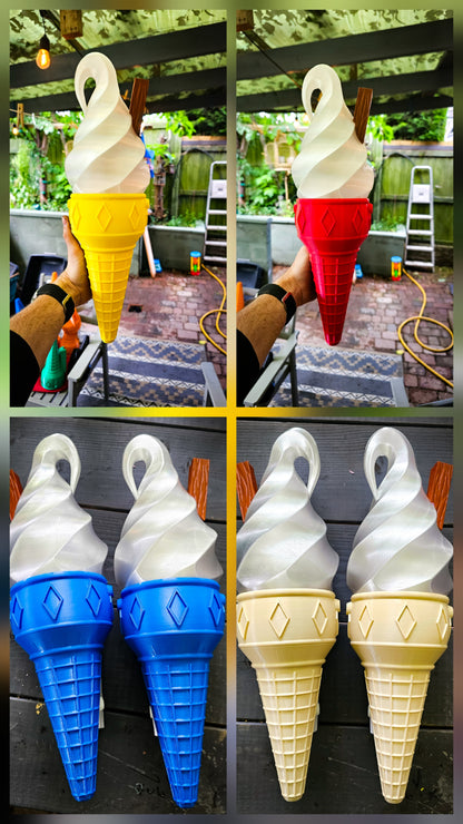 Pair of Ice Cream Van Light Up Cones  – White OR Multicolour LED, RF Remote, Brackets & Fixings Included