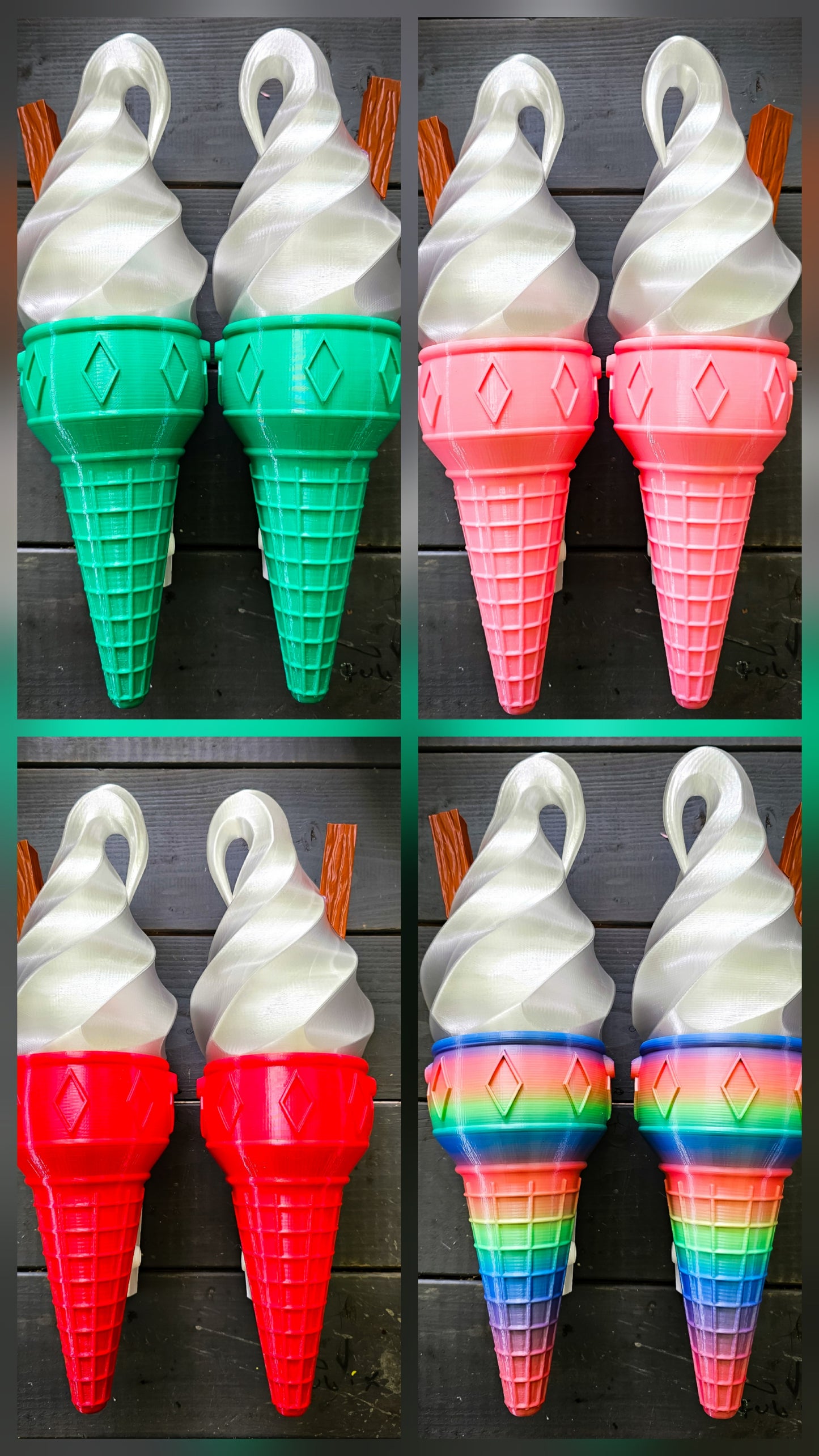 Pair of Ice Cream Van Light Up Cones  – White OR Multicolour LED, RF Remote, Brackets & Fixings Included