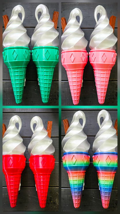 Pair of Ice Cream Van Light Up Cones  – White OR Multicolour LED, RF Remote, Brackets & Fixings Included