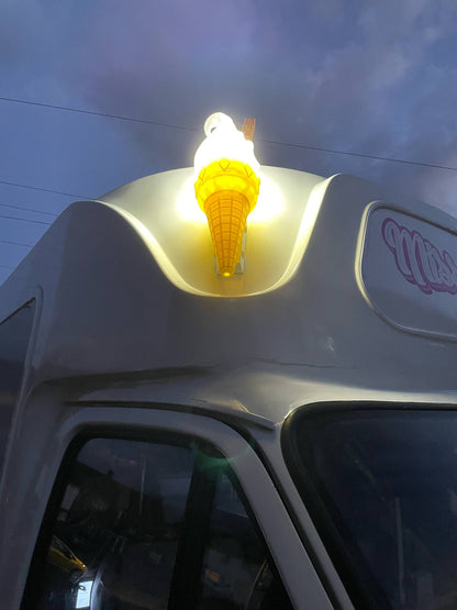 Pair of Ice Cream Van Light Up Cones  – White OR Multicolour LED, RF Remote, Brackets & Fixings Included
