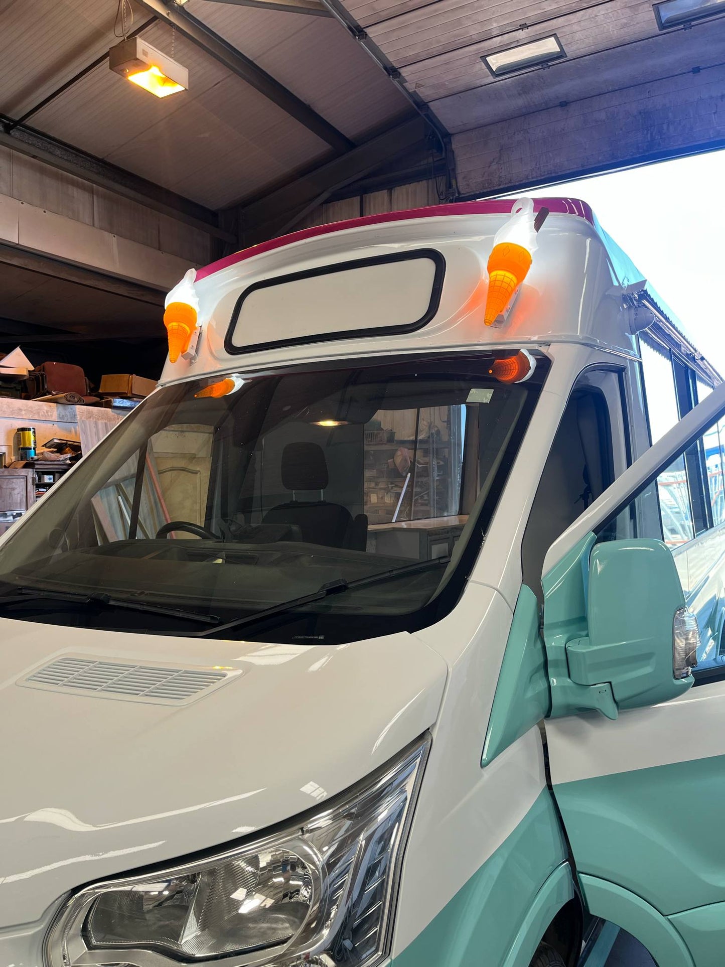 Pair of Ice Cream Van Light Up Cones  – White OR Multicolour LED, RF Remote, Brackets & Fixings Included