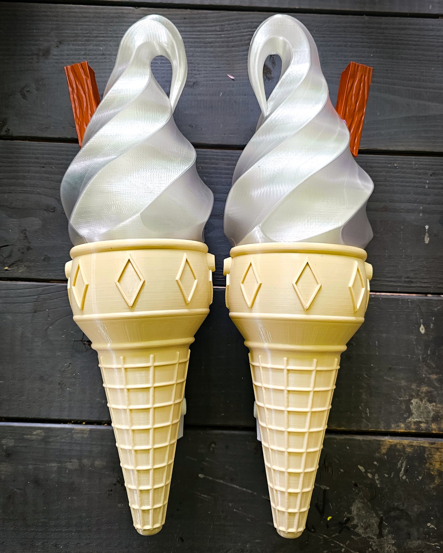 Pair of Ice Cream Van Light Up Cones  – White OR Multicolour LED, RF Remote, Brackets & Fixings Included