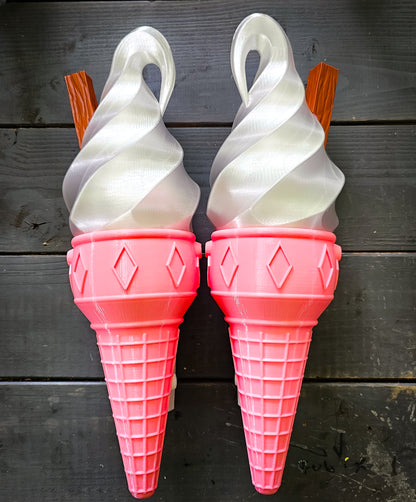 Pair of Ice Cream Van Light Up Cones  – White OR Multicolour LED, RF Remote, Brackets & Fixings Included